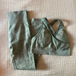 Gymshark Green Camo Sports Bra and Leggings Set